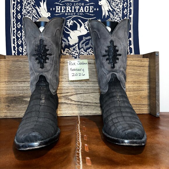 Black Jack Charcoal Gray Sueded Caiman Belly Cowboy Boots in men\'s 11D main image 5